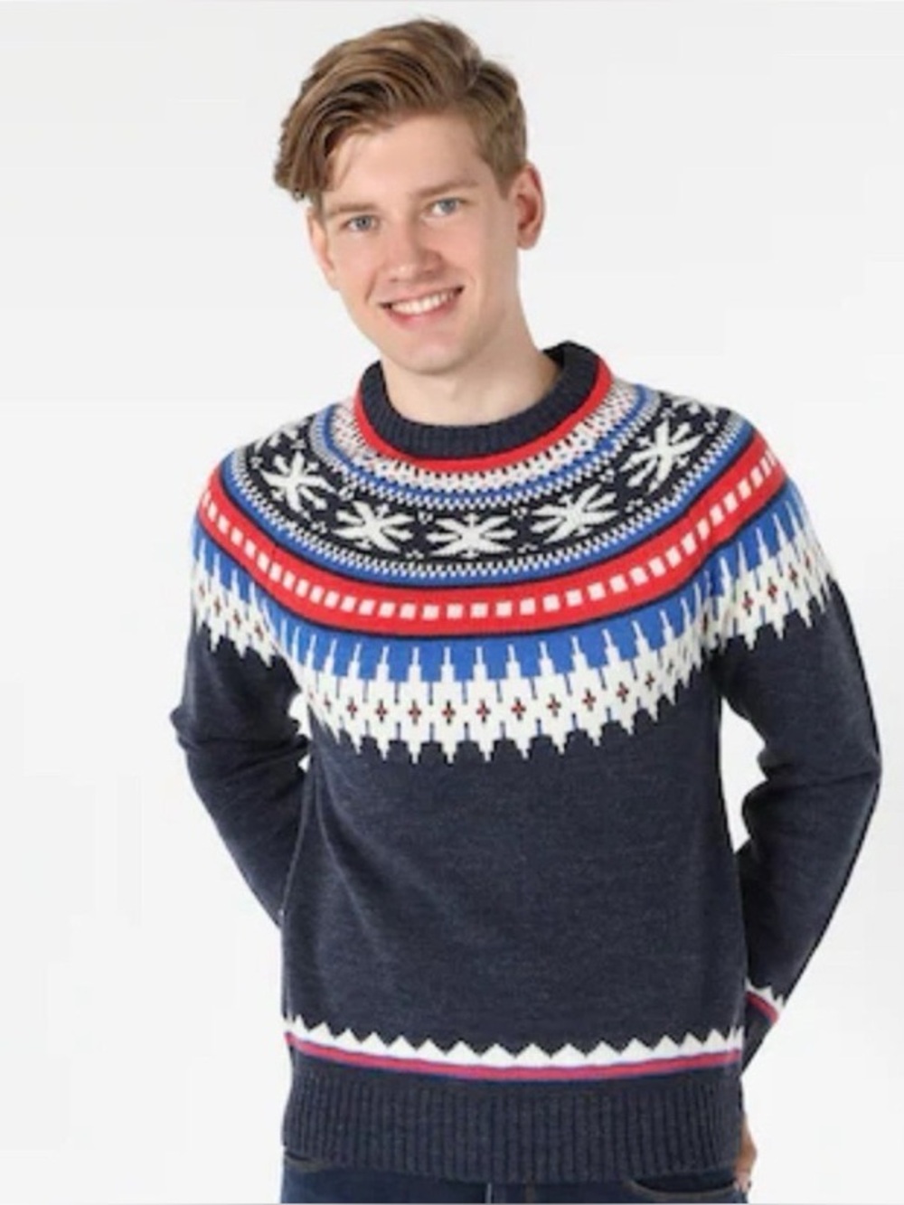 American Eagle Sweater Mens XXL Blue Nordic Fair Isle Wool Blend Ski Preppy Y2k
